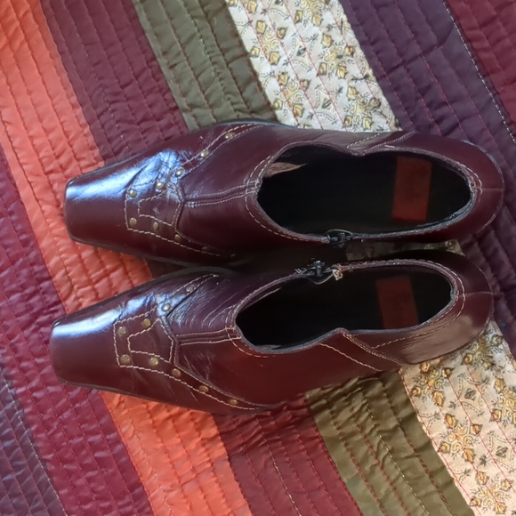 RIEKER* Brown leather studded side zip cowboy style square toe shoe/bootie 39 - Picture 3 of 16